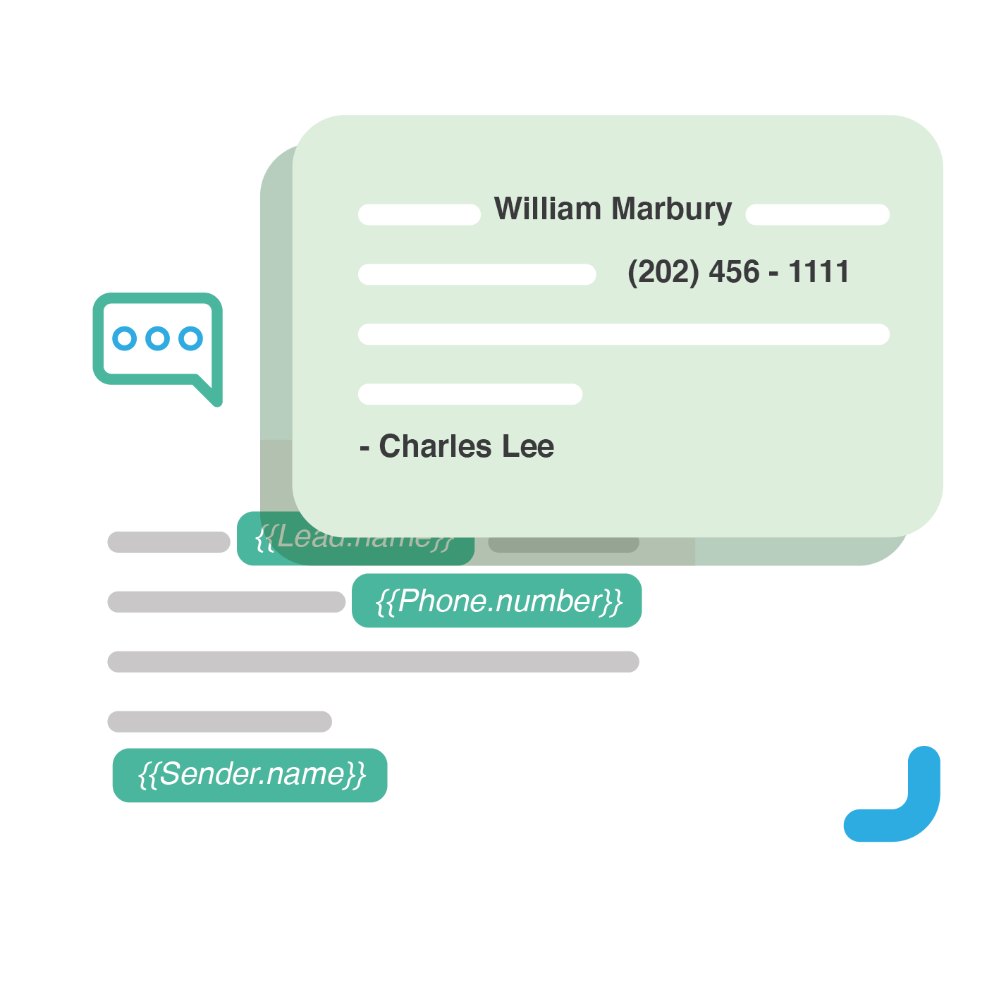 A picture showing how text templates using dynamic fields to automate writing text messages